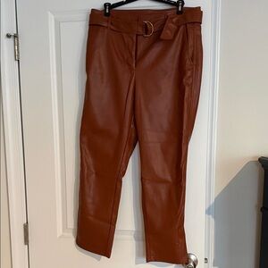 LOFT Belted Brown Faux Leather Pants- 8